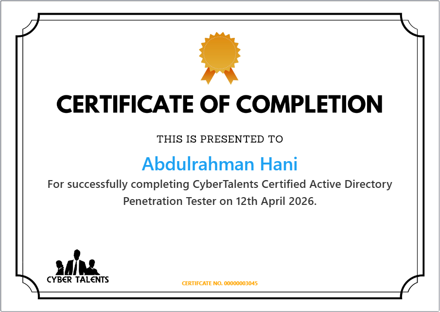 CyberTalents Certified Digital Forensics Examiner Specialist certificate