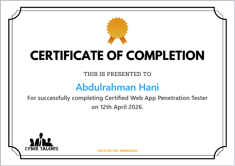 CyberTalents Certified Web App Penetration Tester certificate