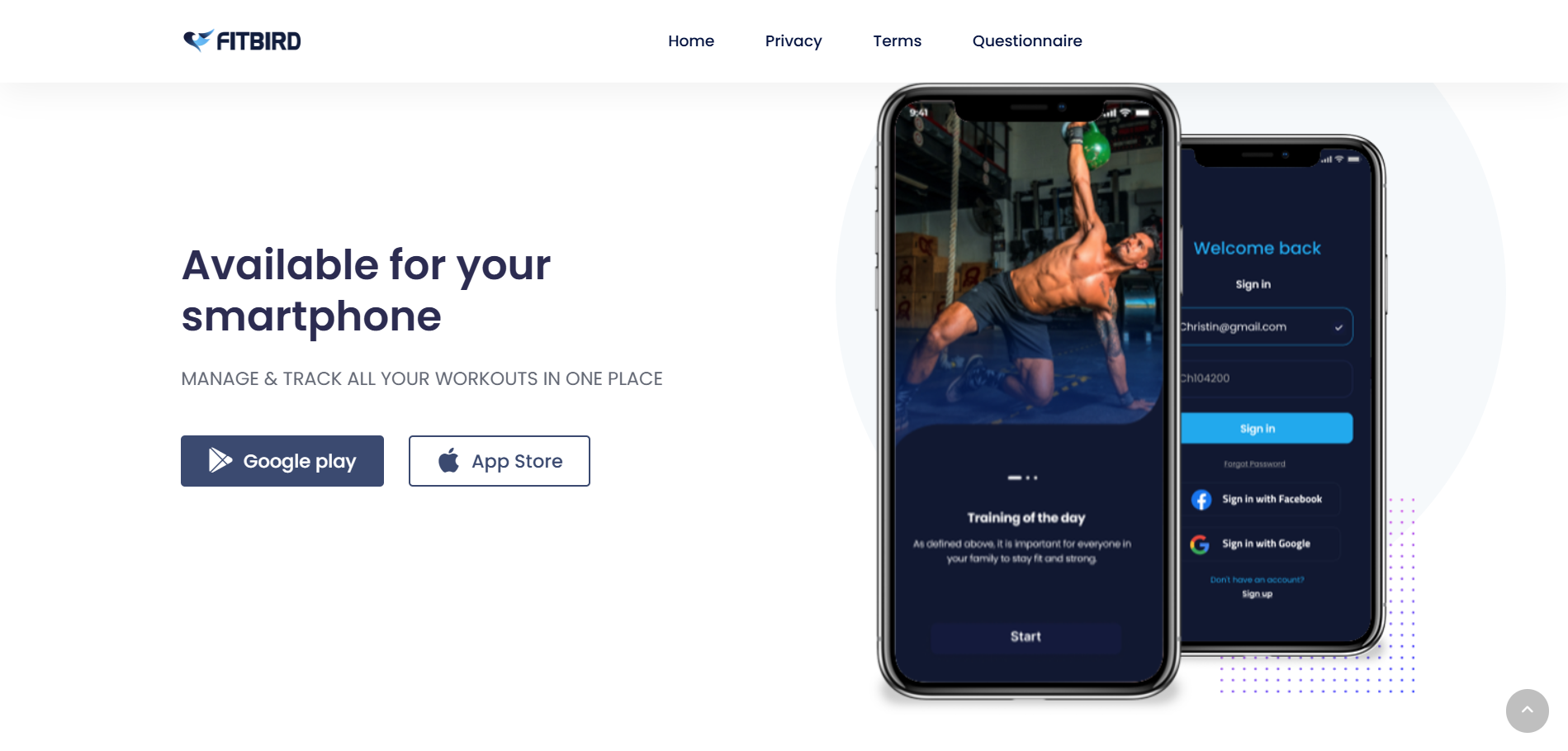 FitBird - features grid: variety, wellbeing, personalization, BMI, chat