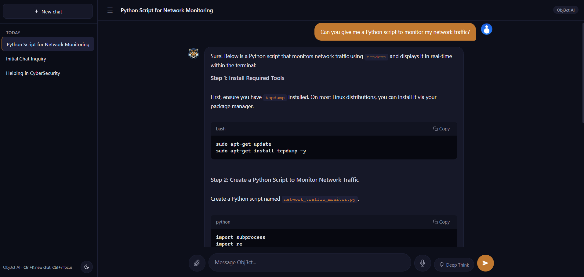 Obj3ct AI - Python network monitoring chat