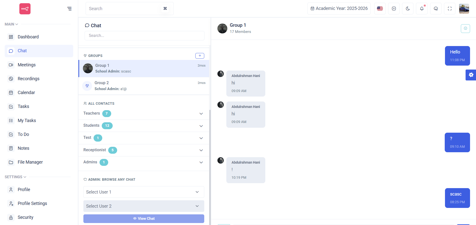 SISCool - internal chat with groups, teachers, students, admins